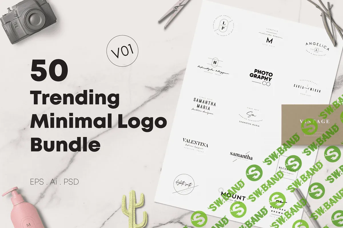 [Creativemarket] 50 Trending minimal logo bundle V01 (2019)