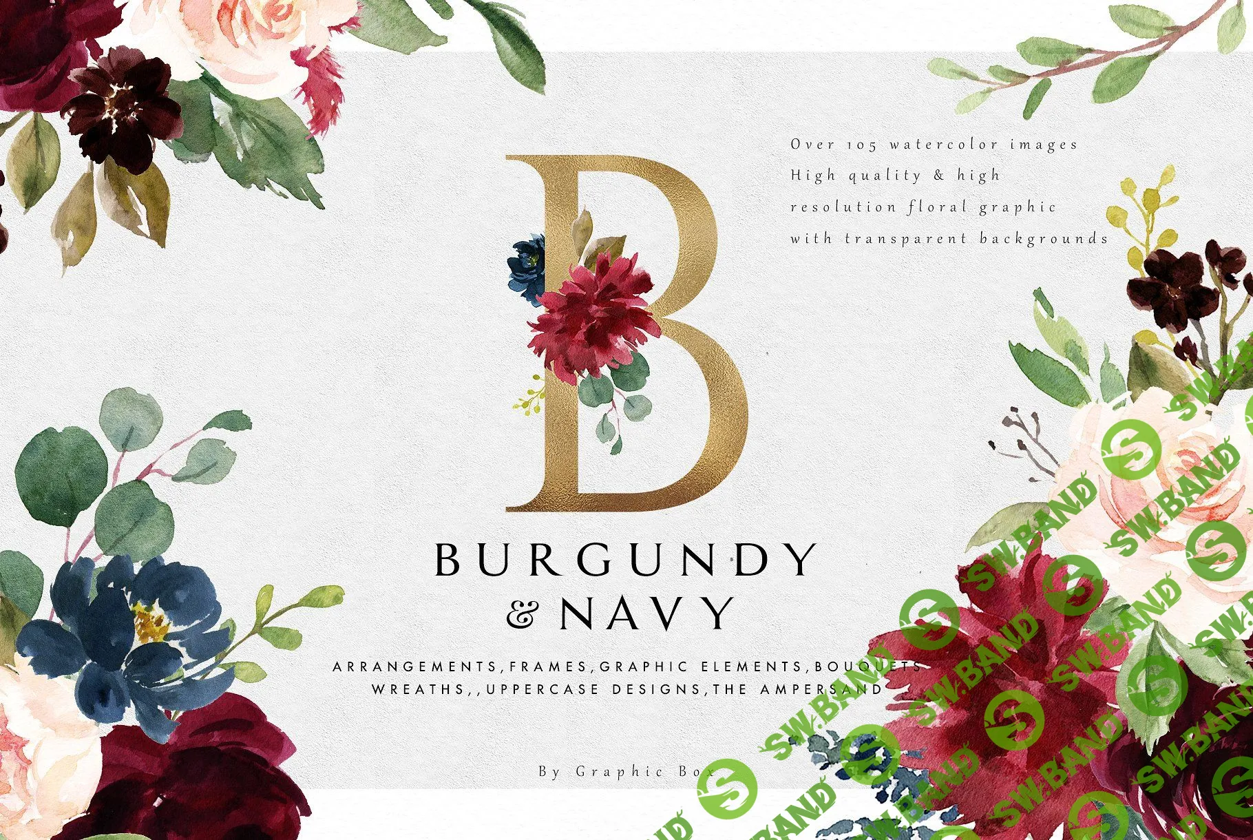 [CreativeMarket] Burgundy&Navy Floral Graphic Set (2018)