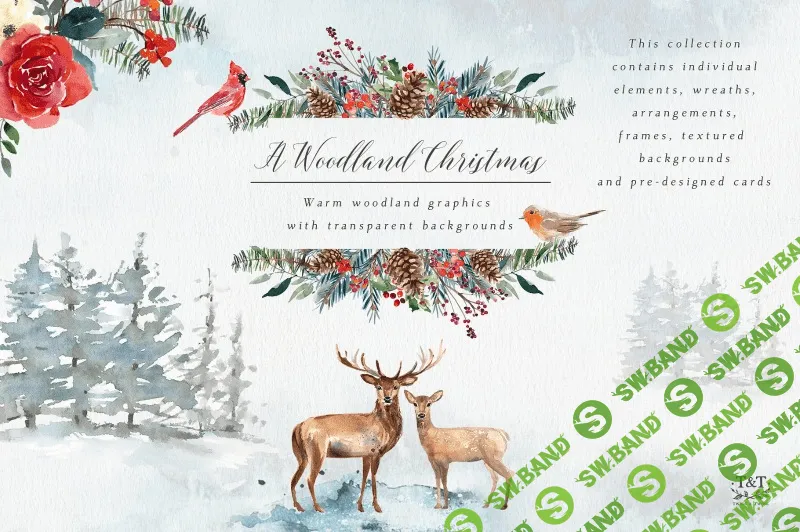 [Creativemarket] Графический набор Рождественский лес (Twigs and Twine) (2018)