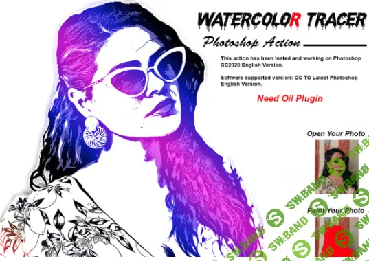[creativemarket] Watercolor Tracer PS Action (2021)