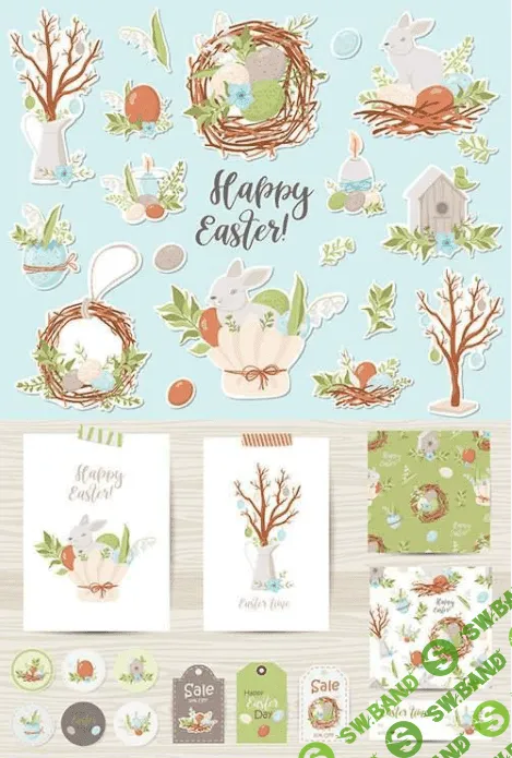 [elements.envato] Happy Easter funny rabbit stickers and holiday elements (2021)