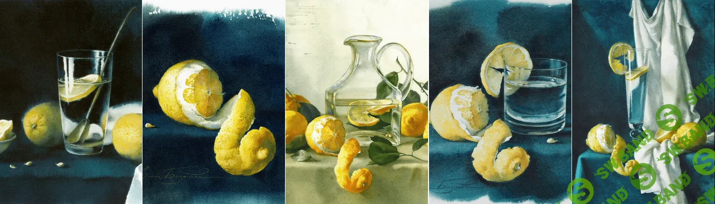[Елена Базанова] Голландский натюрморт. Бокал воды и лимон акварелью (2021)