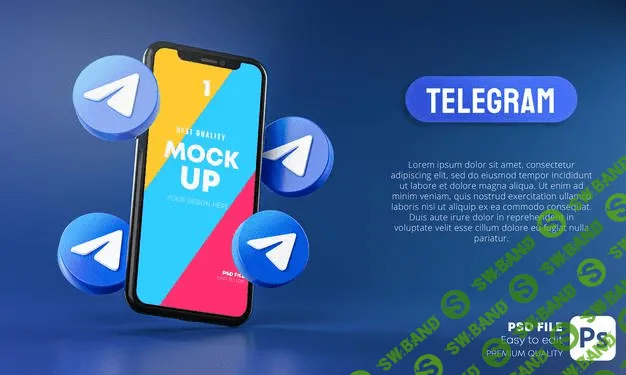 [Freepik] Telegram icons around smartphone app mockup 3d Premium (2021)