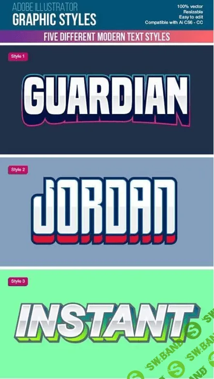 [Graphicriver] Five Colorful Modern Text Graphic Styles for Illustrator (2020)