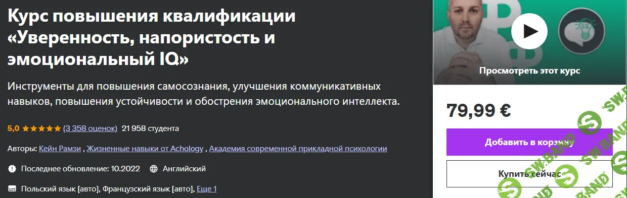 Курс повышения квалификации «Уверенность, напористость и эмоциональный IQ» [Кейн Рамзи] [udemy]