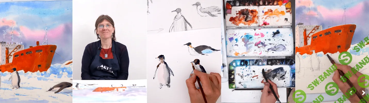 [lectoroom] Антарктический пейзаж с пингвинами акварелью (2024)