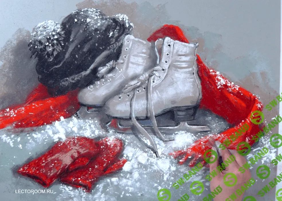 [Мария Павлова] Зимний натюрморт пастелью - фигурные коньки (2023)