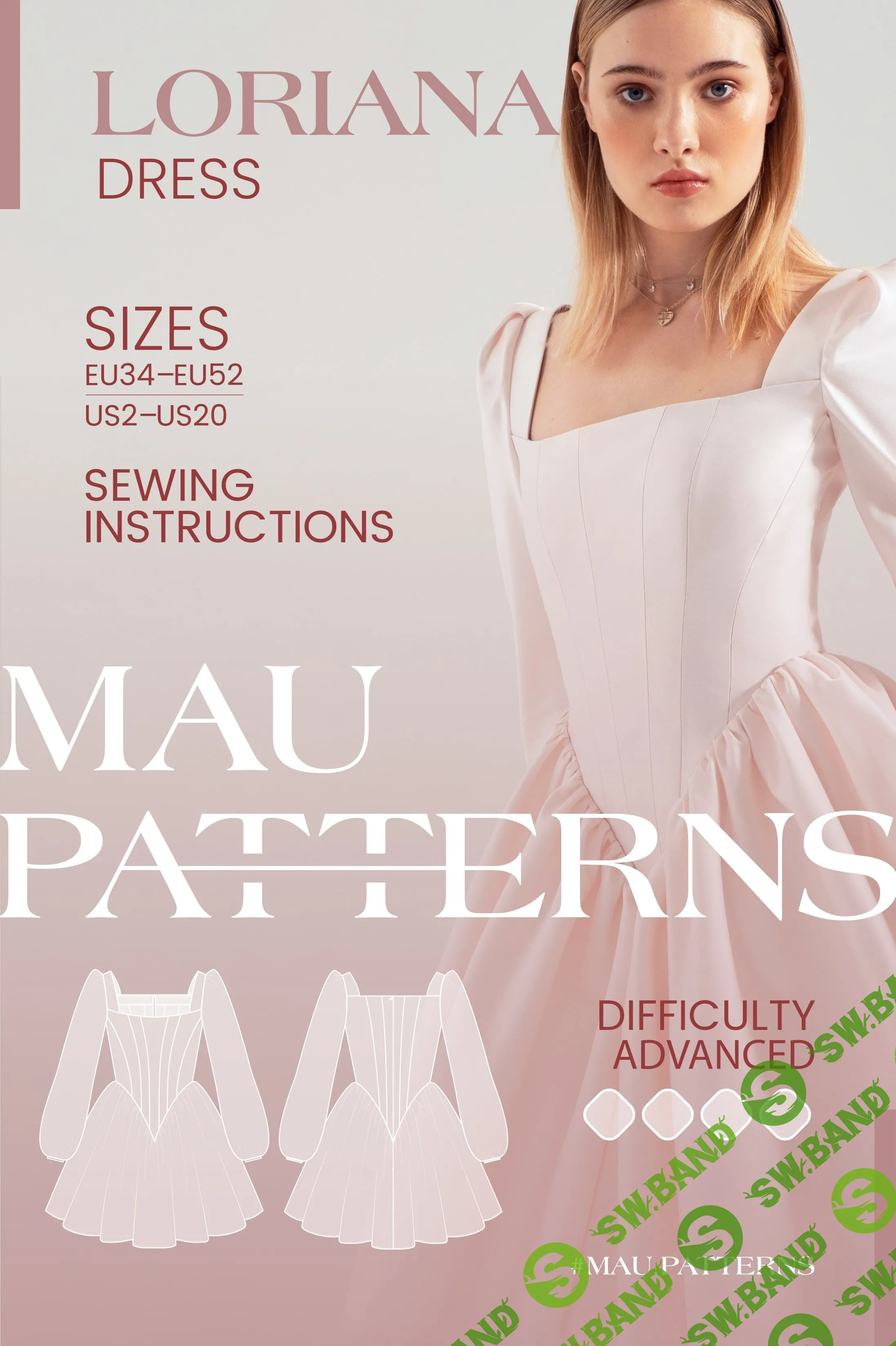 Скачать курс «MAU patterns Loriana dress sewing pattern. Размеры 34-52.  Рост 162-169» по шитью [Mau Patterns]