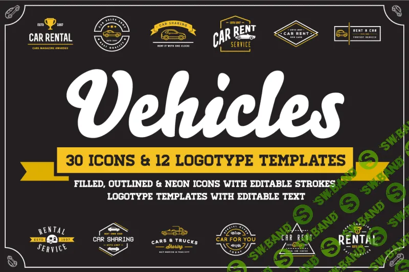 [Thehungryjpeg] Awesome vehicles icons and logo set (2019)
