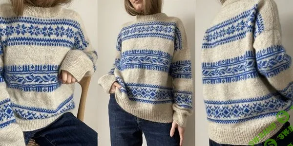 [Вязание] Стильный пуловер с жаккардовым узором Porcelain [Вяжи.ру] [Lene Holme Samsoe]