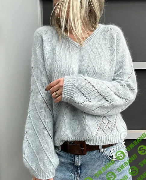 [Вязание] Стильный свитер Diamond Line V-neck, вязаный спицами сверху [Вяжи.ру] [Majken Siersbæk]