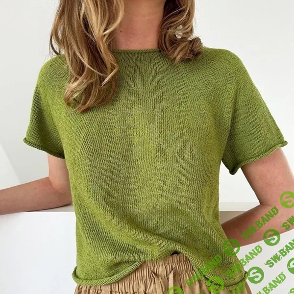 [Вязание] Тонкая простая футболка Plain Yoke Tee 28, вязаная спицами сверху [Вяжи.ру] [Lene Holme Samsøe, LeKnit]