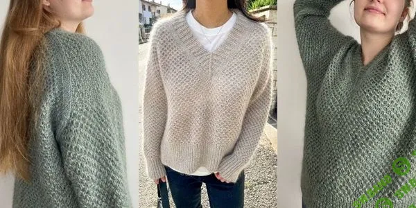 [Вязание] Вязаный пуловер Agnes Sweater V-Neck [Вяжи.ру] [Cookie the Knitter]
